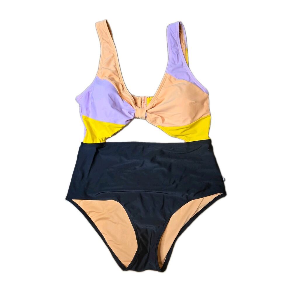 CCX City Chic Lulu Split One Piece Multicolor Swimsuit Size 14 (XS) NWT